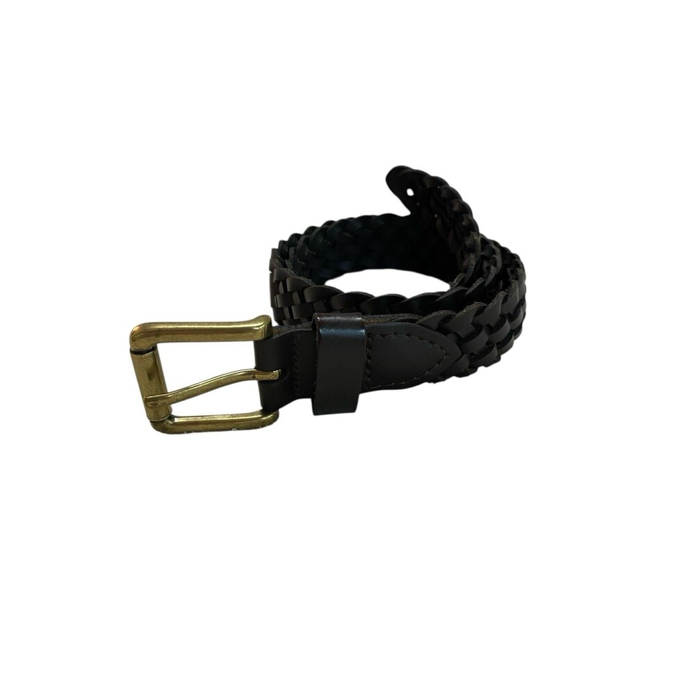 Genuine Leather Braided Belt Brown Kids Size S Brass Tone Buckle